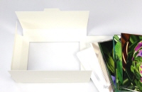 Postkartenverpackung mit Ausschnitt offen