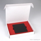 Produkt-Klappdeckelbox 10 mit Kartoneinlage rot und Schmuckverpackung schwarz