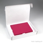 Produkt-Klappdeckelbox 10 mit Kartoneinlage wei&szlig; und Flachverpackung pink