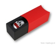 Geschenkverpackung Steuerung - Schiebe-Geschenkbox schwarz mit Halbmond-Schiebeh&uuml;lle in rot